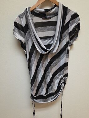 HeartSoul Black & White Striped Cowl Neck Blouse